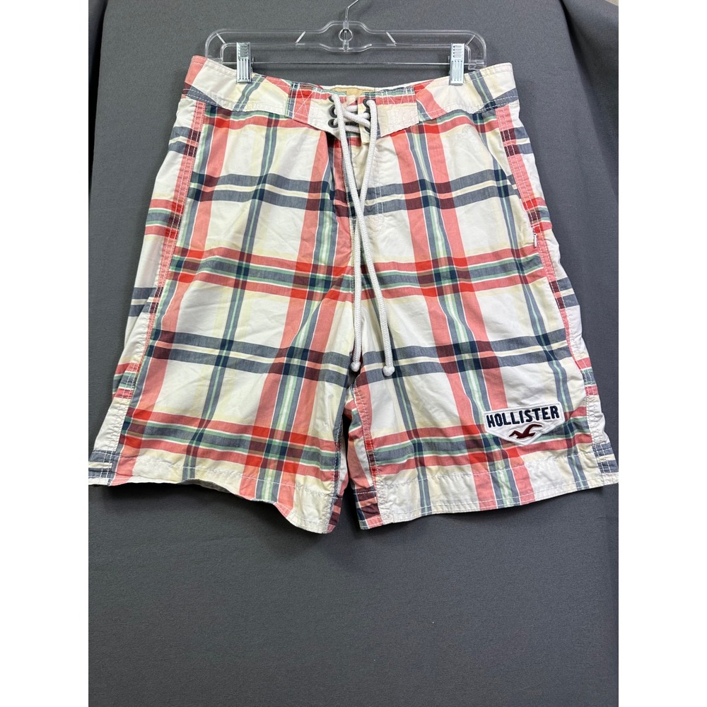Hollister Men's Plaid Board Shorts Swim Trunks Multicolor Red Navy White Size 30